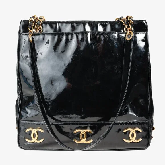 Chanel Vintage Black Patent Gold Plated CCs Shoulder bag - Picture 2 of 15